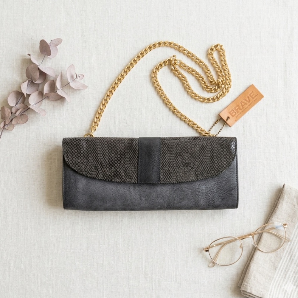 BRAVE Leather | NWT | Gray Snakeskin Crossbody Clutch